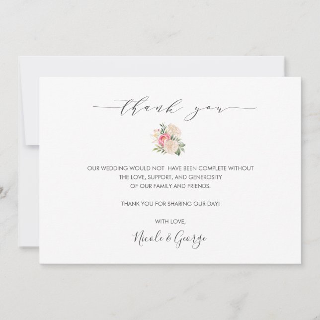 Invitation Delicate Peony bouquet mariage d'été merci (Devant)