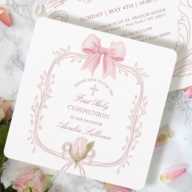 Invitation Delicate Pink Frame First Communion Small (Créateur téléchargé)