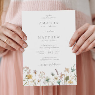Invitation Delicate White Watercolor Pressed Flowers
