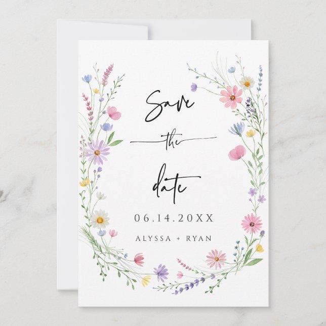 Invitation Delicate Wildflower Wedding Save the Date Card (Devant)