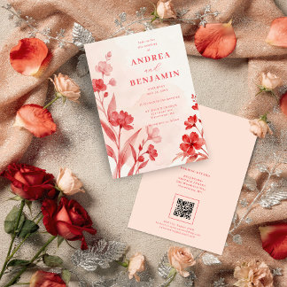 Invitation Delicate Wildflowers Juicy Red Pinky Pink Wedding