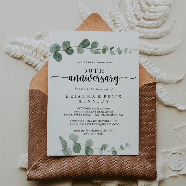 Invitation Délice Eucalyptus 50e anniversaire de mariage   (Créateur téléchargé)