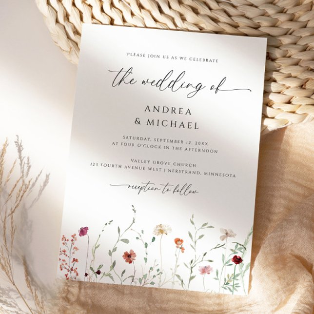 Invitation Delicic Fleur sauvage Boho Mariage romantique (Delicate Wildflowers Wedding Invitations - Boho Elegant Wedding Invites)