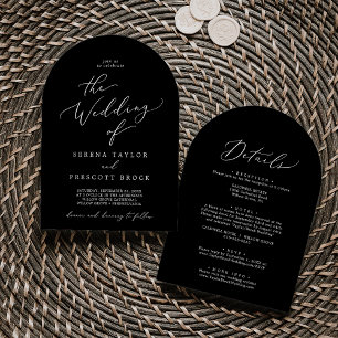 Invitation Delicic noir foncé tout en un Mariage d'arc modern