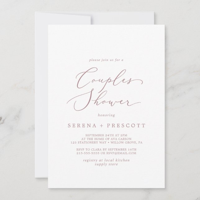 Invitation Delicic Rose Gold Calligraphie Couples Douche (Devant)