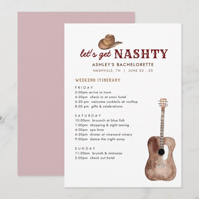 Invitation Demain de la Bachelorette Nashty Nashville (Devant / Derrière)