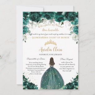 Invitation Demande de Dama Floral Vert Emeraude Quinceañera
