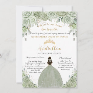 Invitation Demande de Dama Floral Vert Quinceañera Sage