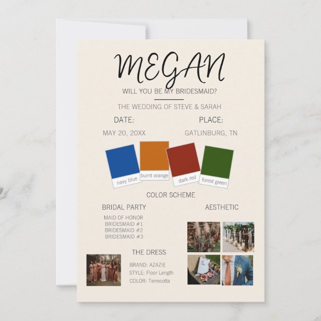 Invitation Demande de Demoiselle d'Honneur (Devant)