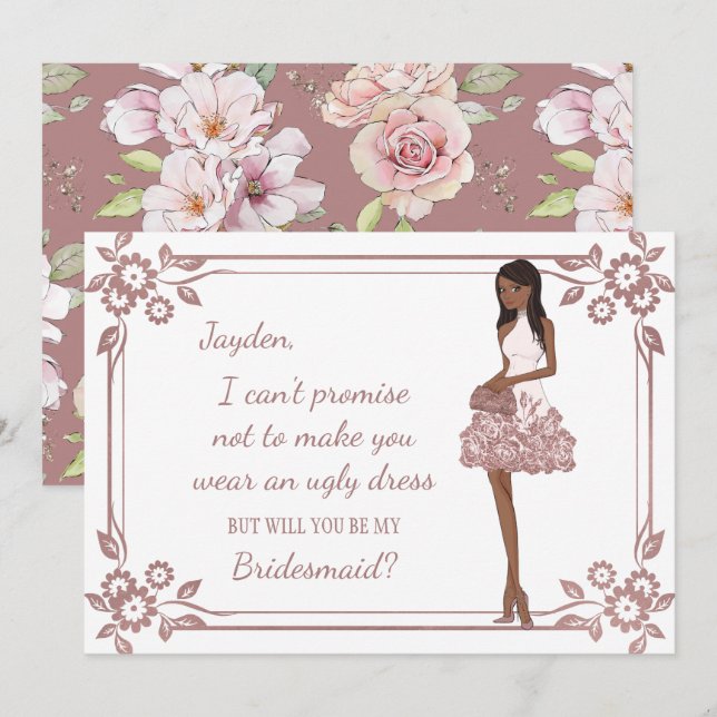 Invitation Demande de demoiselle d'honneur Glam Girl personna (Devant / Derrière)
