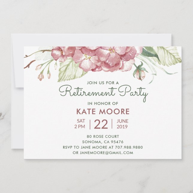 Invitation Demande de fête de retraite aquarelle Floral Party (Devant)