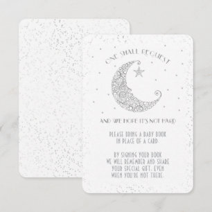 Invitation Demande de livre Baby Shower Moon Star Argent Blan