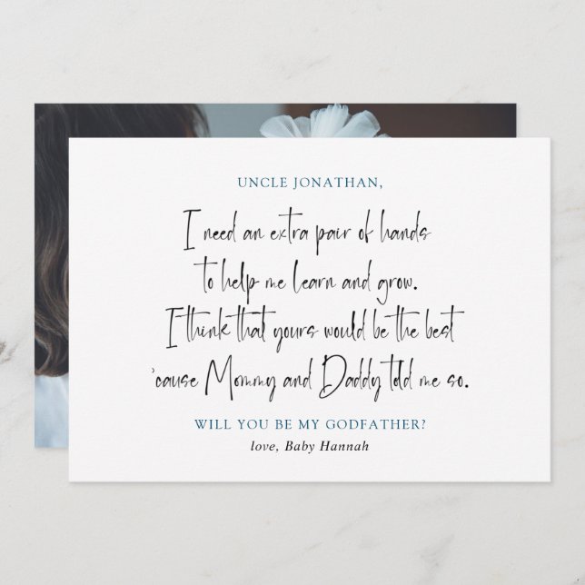 Invitation Demande de Parrain Simple Photo (Devant / Derrière)