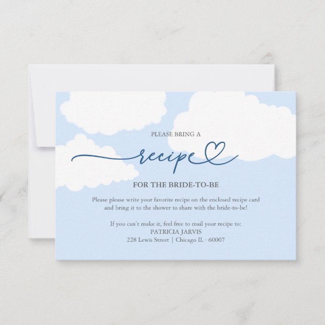 Invitation Demande de recette de douche de mariée Cloud moder (Devant)