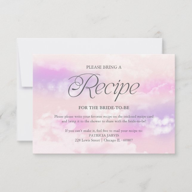 Invitation Demande de recette de douche de mariée Cloud moder (Devant)