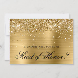 Invitation Demande de témoin de mariage pailletée en feuille 