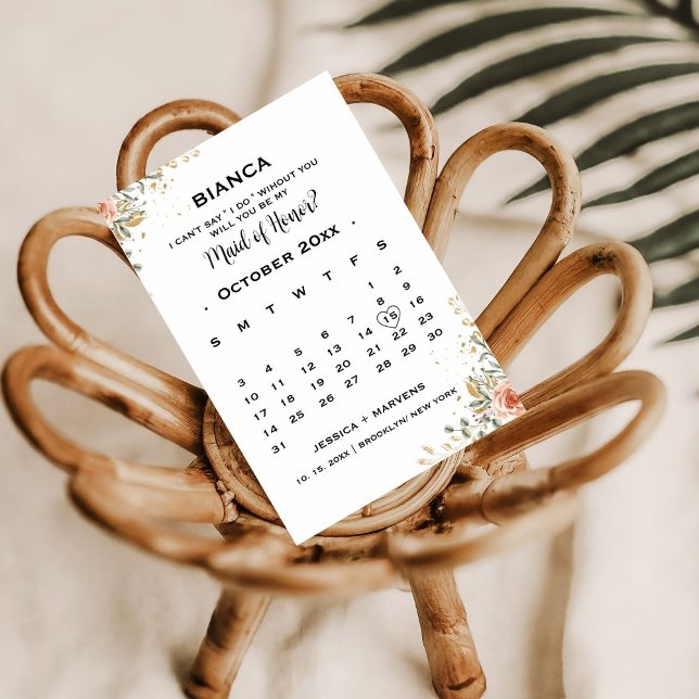 Invitation Demande de témoin élégante avec calendrier floral  (Créateur téléchargé)