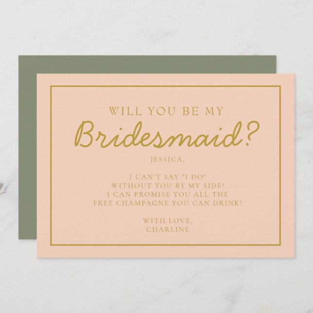 Invitation Demande Demoiselle d'Honneur Écriture Manuscrite R (Devant / Derrière)