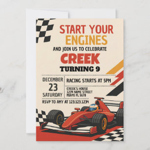 Invitation Démarrez Vos Moteurs ! Voiture de course Invitatio