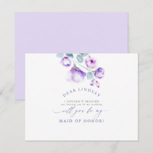 Invitation Demoiselle d'honneur Fleurie Violet Poussiéreux