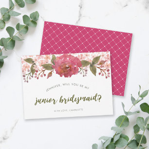 Invitation Demoiselle d'honneur junior pour mariage floral aq