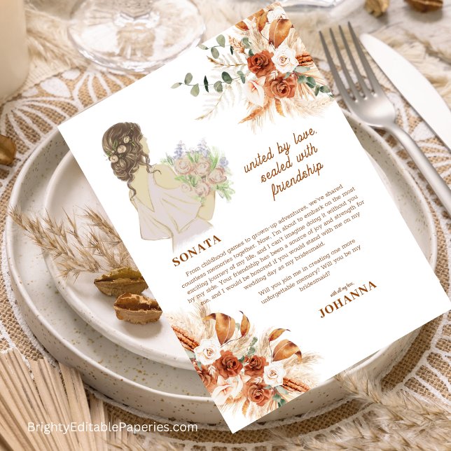Invitation Demoiselle d'honneur Sonata Terracotta Chic Douce  (Fall in Love with our Sonata Bridesmaid Terracotta Chic Soft Boho Invitations!)