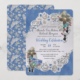 Invitation Denim avec dentelle de crème et bijoux costume