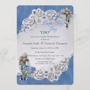 Invitation Dénim bleu, dentelle et bijoux costume