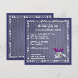 Invitation Denim Blue Burlap Purple Flower Jar Fête des marié
