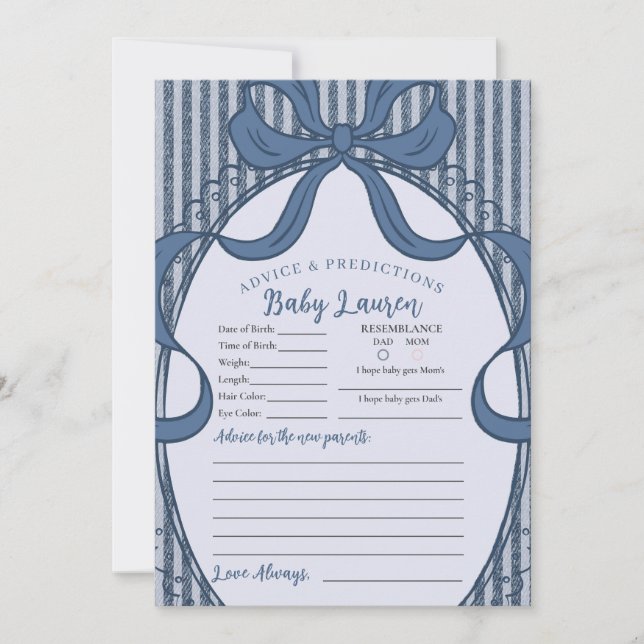 Invitation Denim Coquette Bow Blue Jean Advice for Baby Card (Devant)