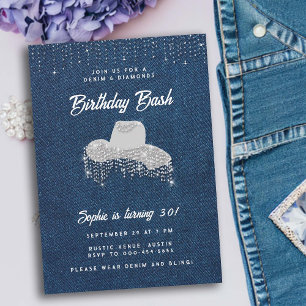 Invitation Denim Diamond Cowgirl Casquette Rhinestone 30e ann