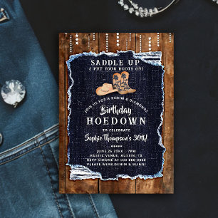 Invitation Denim Diamond Cowgirl Chic Rustic Hodown Anniversa