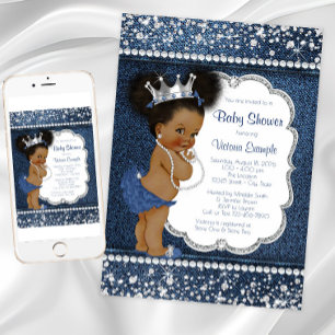 Invitation Denim Diamond Girls Baby shower africain américain