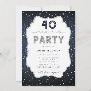 Invitation Denim Diamond Parties scintillant Frame 40e annive