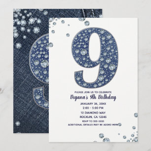 Invitation Denim & Diamonds Bling Étincelle 9e 9 Anniversaire