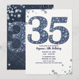 Invitation Denim & Diamonds Bling Sparkle 35e 35 Anniversaire