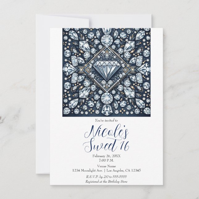 Invitation Denim & Diamonds Bling Sweet 16 Anniversaire (Devant)