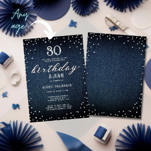 Invitation Denim Diamonds Chic Rustic N'importe quel âge Anni