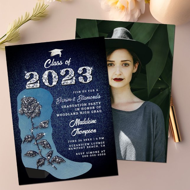 Invitation Denim Diamonds Cowgirl Boot Photo Party (Créateur téléchargé)