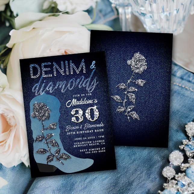 Invitation Denim Diamonds Cowgirl Boot Rose 30 Anniversaire f (Créateur téléchargé)