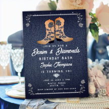 Denim Diamonds Cowgirl Boots Rose fête d'anniversa