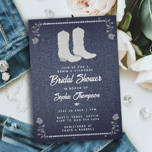 Invitation Denim Diamonds Cowgirl Bottes Fête des mariées occ