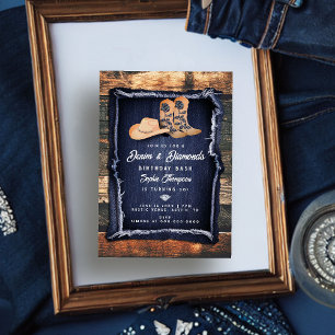 Invitation Denim Diamonds Cowgirl Chic Rustic Anniversaire Pa