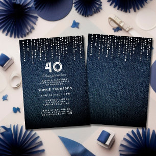 Invitation Denim Diamonds Drippings 40th Birthday Party