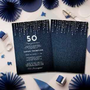 Invitation Denim Diamonds Drippings 50th Birthday Party