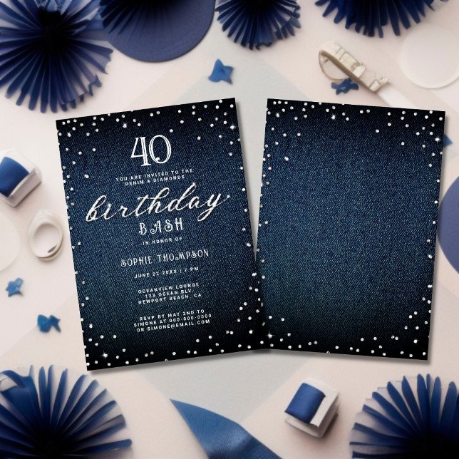 Invitation Denim Diamonds Elegant Rustic 40e Anniversaire (Créateur téléchargé)