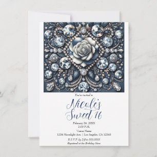 Invitation Denim & Diamonds Glam Bling Rose Anniversaire 16 a