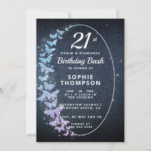 Invitation Denim Diamonds Holo Butterfly Frame anniversaire f
