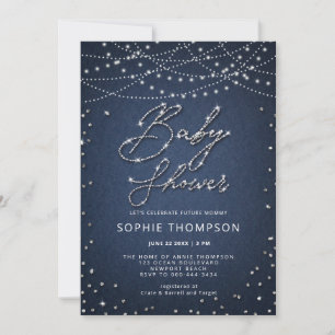 Invitation Denim Diamonds Lumières rustiques Baby shower neut