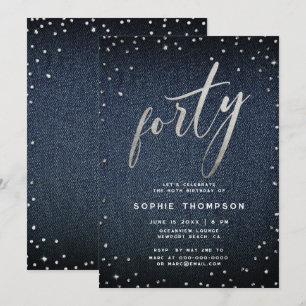 Invitation Denim Diamonds minimaliste moderne 40e anniversair